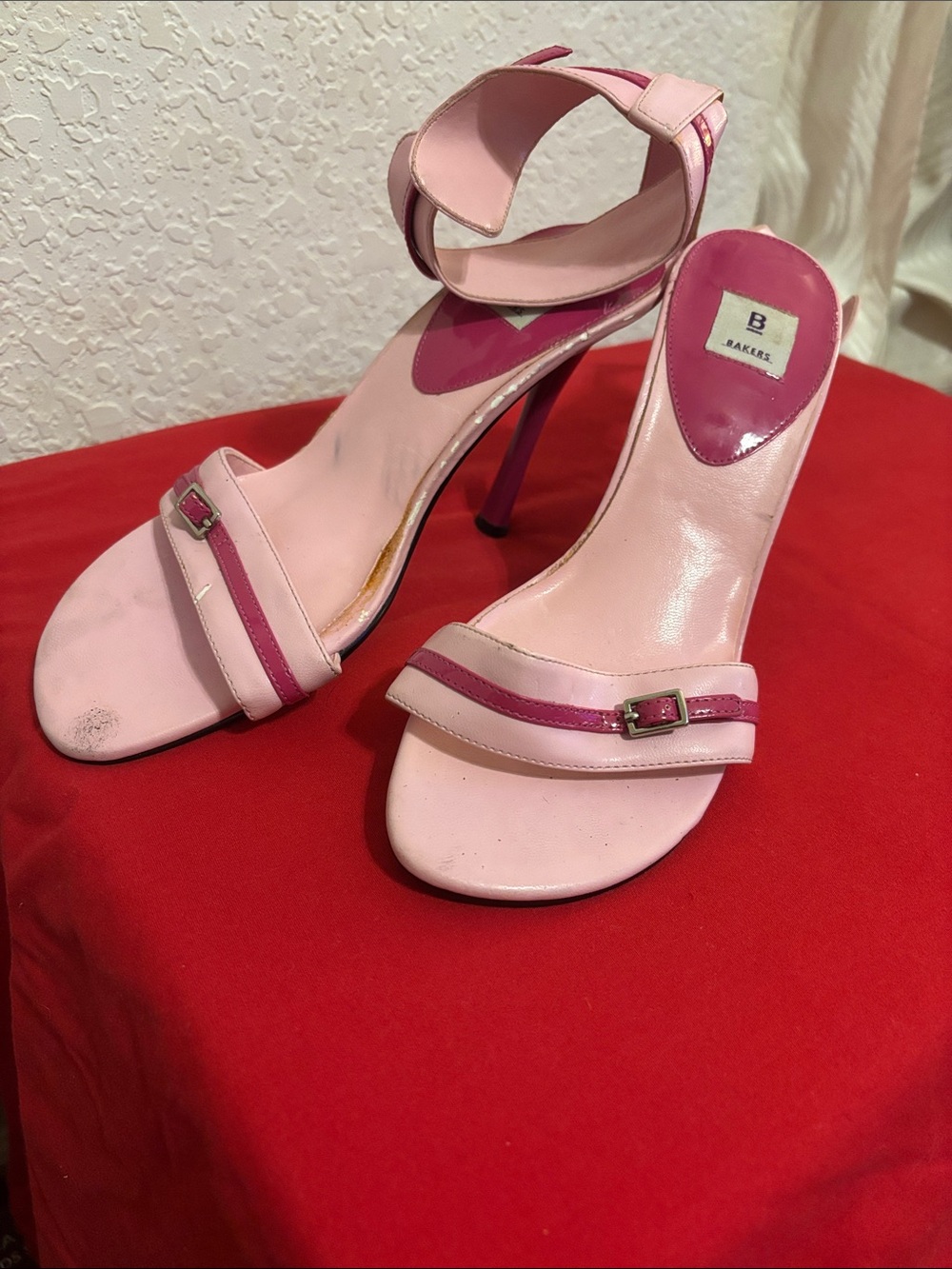 Bakers Pink Two-Tone Strappy Stiletto Sandals